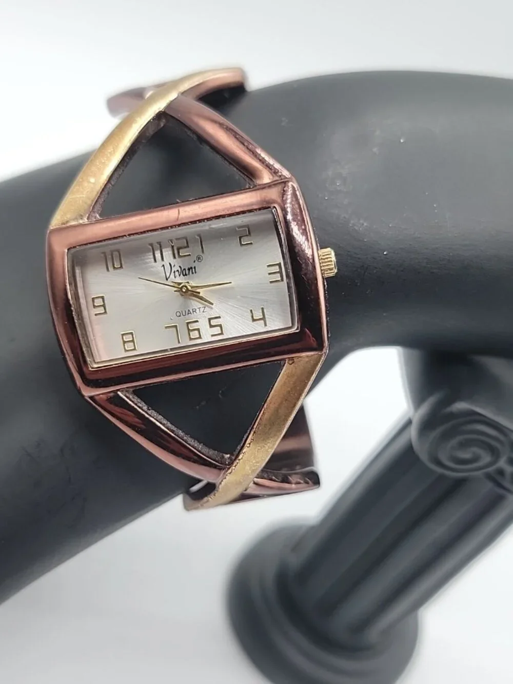 Vivani Ladies Watch Chocolate Open Cuff Bangle Hinge Bracelet Quartz Adjustable